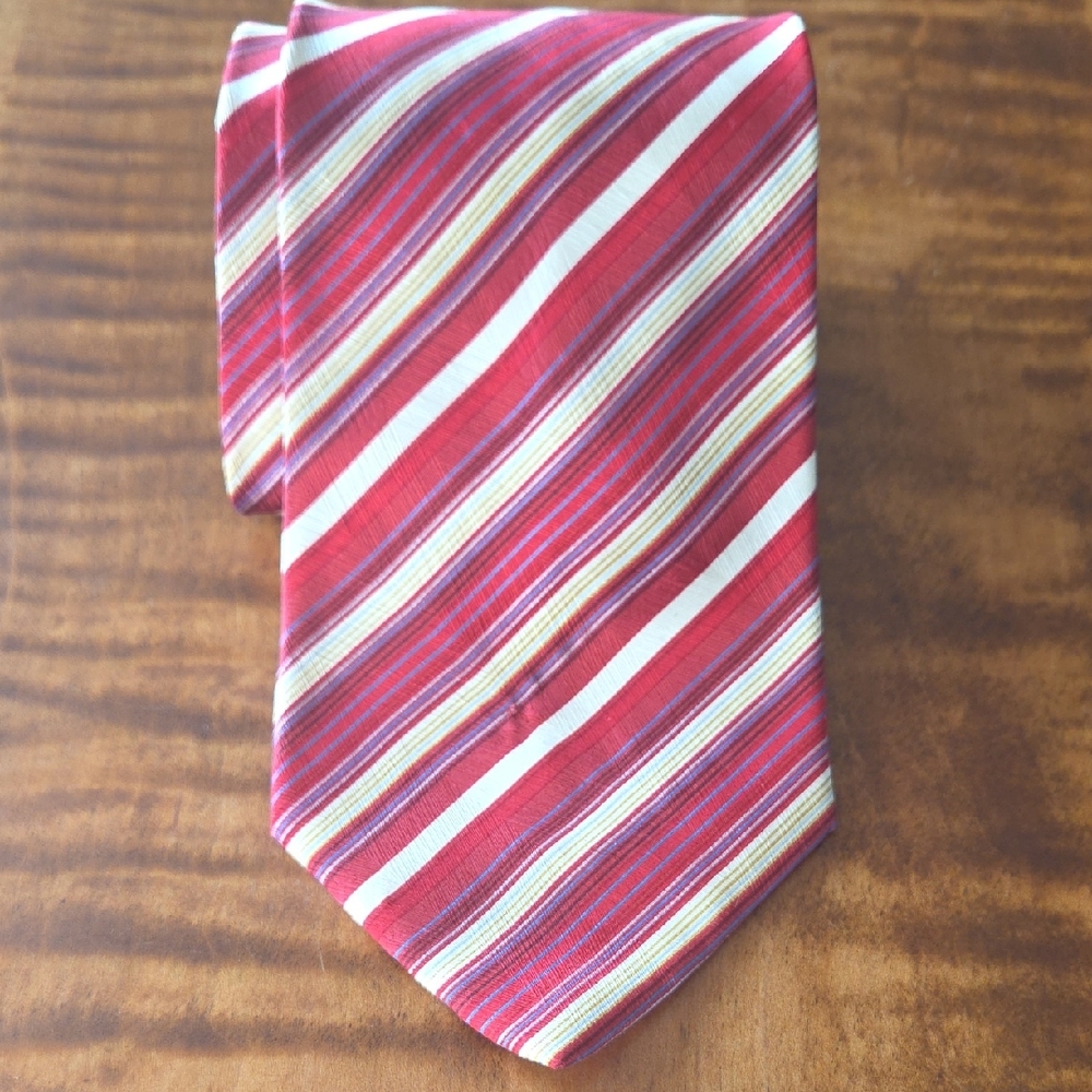 Brioni Silk Striped Red and White Men's Tie- Long